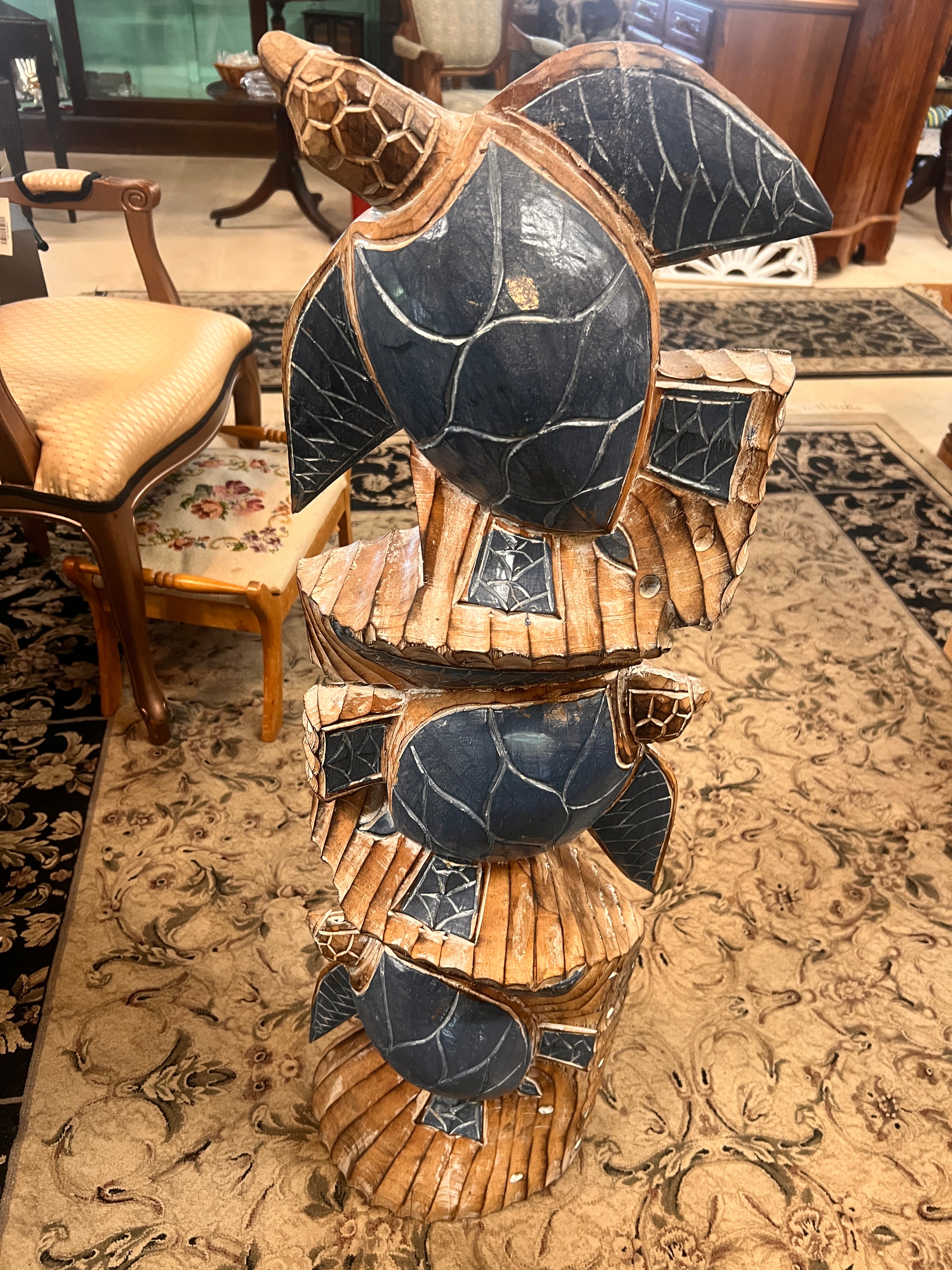 Wooden Turtle Sculpture 42" Tall