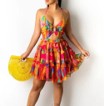 Wholesale-Women'S-Fashion-Printing-Hollow-Out-Colorful-Street-Halter-Neck-Sleeveless-Tiered-Skirt L red