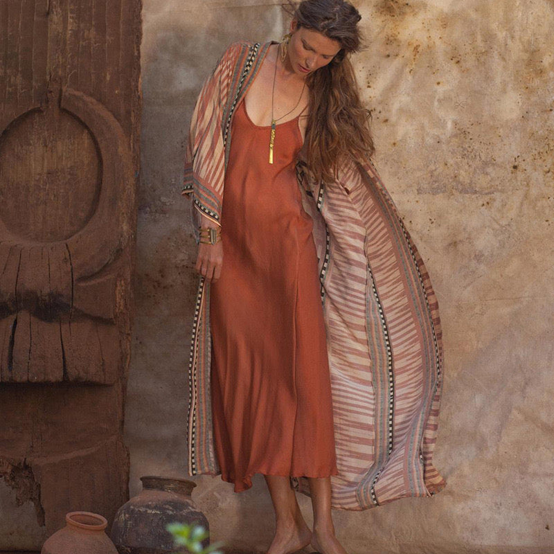 women's casual bohemian beach printing belt cover ups NH32340468|Pink