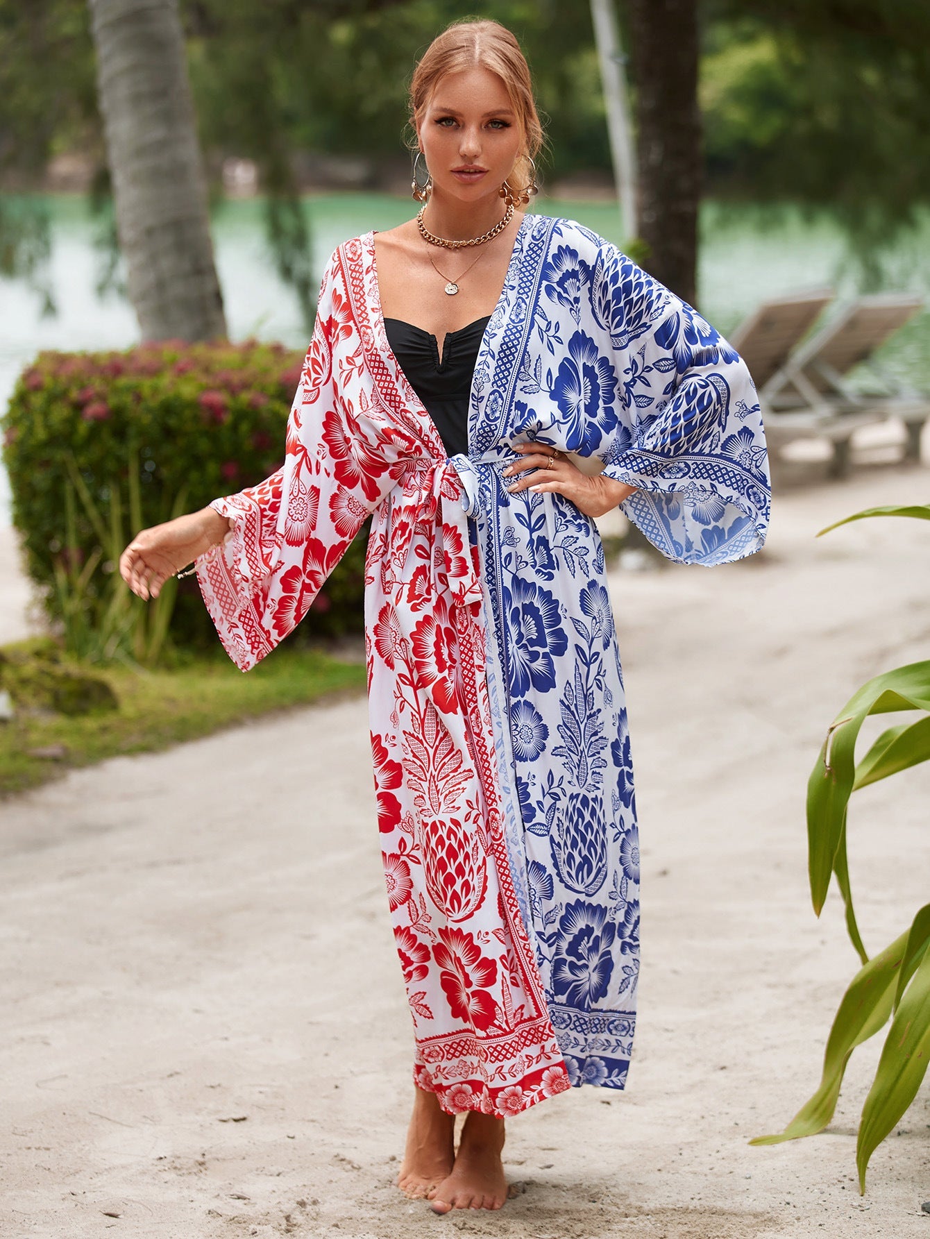 women's elegant printing cover ups NH32740433|ZS2085-8 Red and Blue Block|One Size