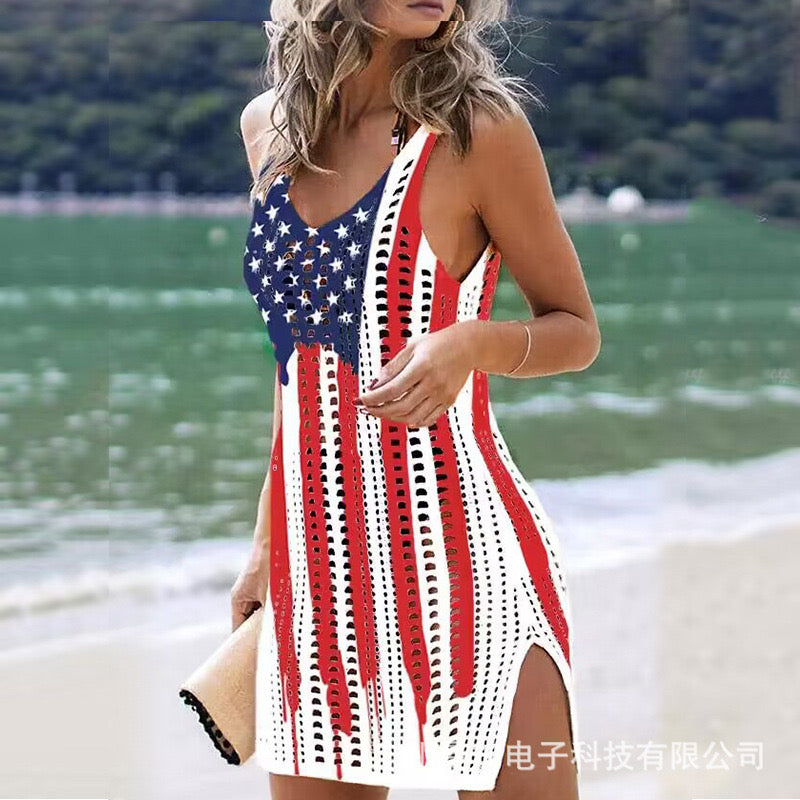 new knitted hollow vest blouse beach cover-up sun protection shirt NH34161141|Old Rice Flag|L