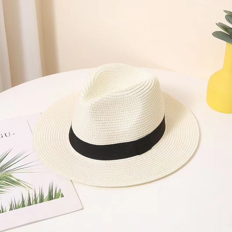 unisex elegant basic simple style solid color wide eaves straw hat NH35229825|Milky White-Square Top Hat|Adult Free Size 56-58cm
