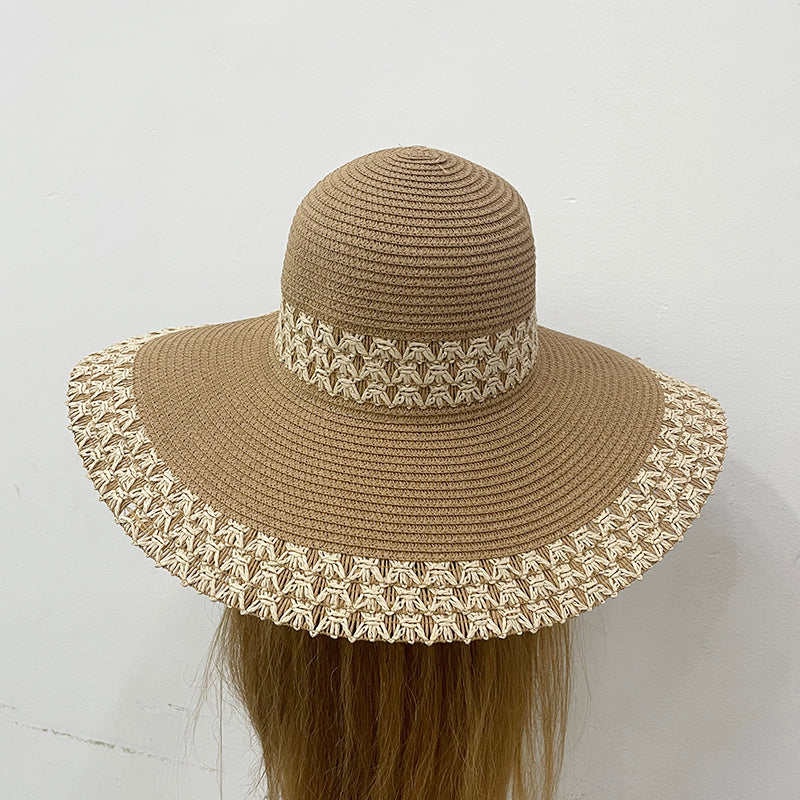 Women's Vacation Color Block Curved Eaves Sun Hat NH37039635|Coffee
