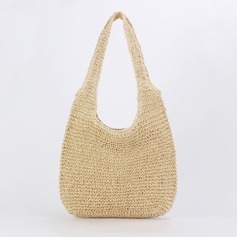 Women's Large Paper Solid Color Vintage Style Streetwear Weave Square Zipper Straw Bag NH41743300|Beige