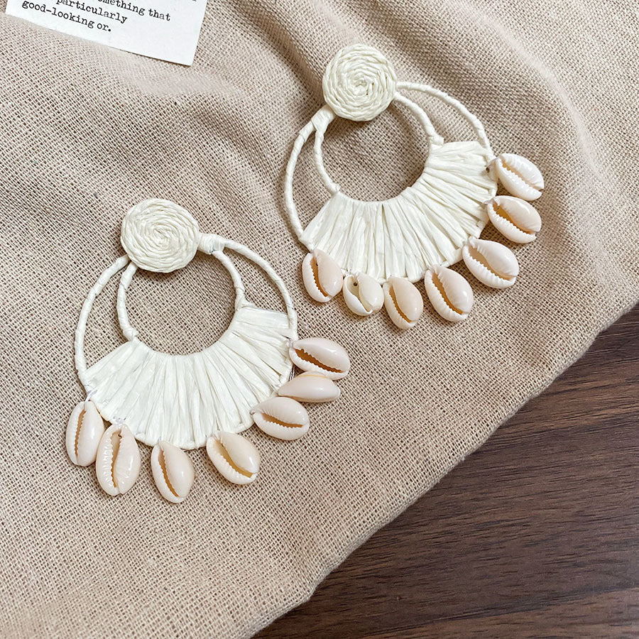1 Pair Elegant Lady Classic Style Geometric Shell raffia Shell Drop Earrings NH43776518|Silver Needle-White
