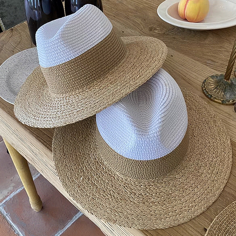 Women's Elegant Streetwear Color Block Wide Eaves Straw Hat NH44270099|Mz2346 Beige|One Size