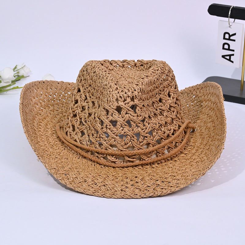 Women's Retro Beach Geometric Crimping Wide Eaves Straw Hat NH44270106|Mz2928 Khaki|One Size