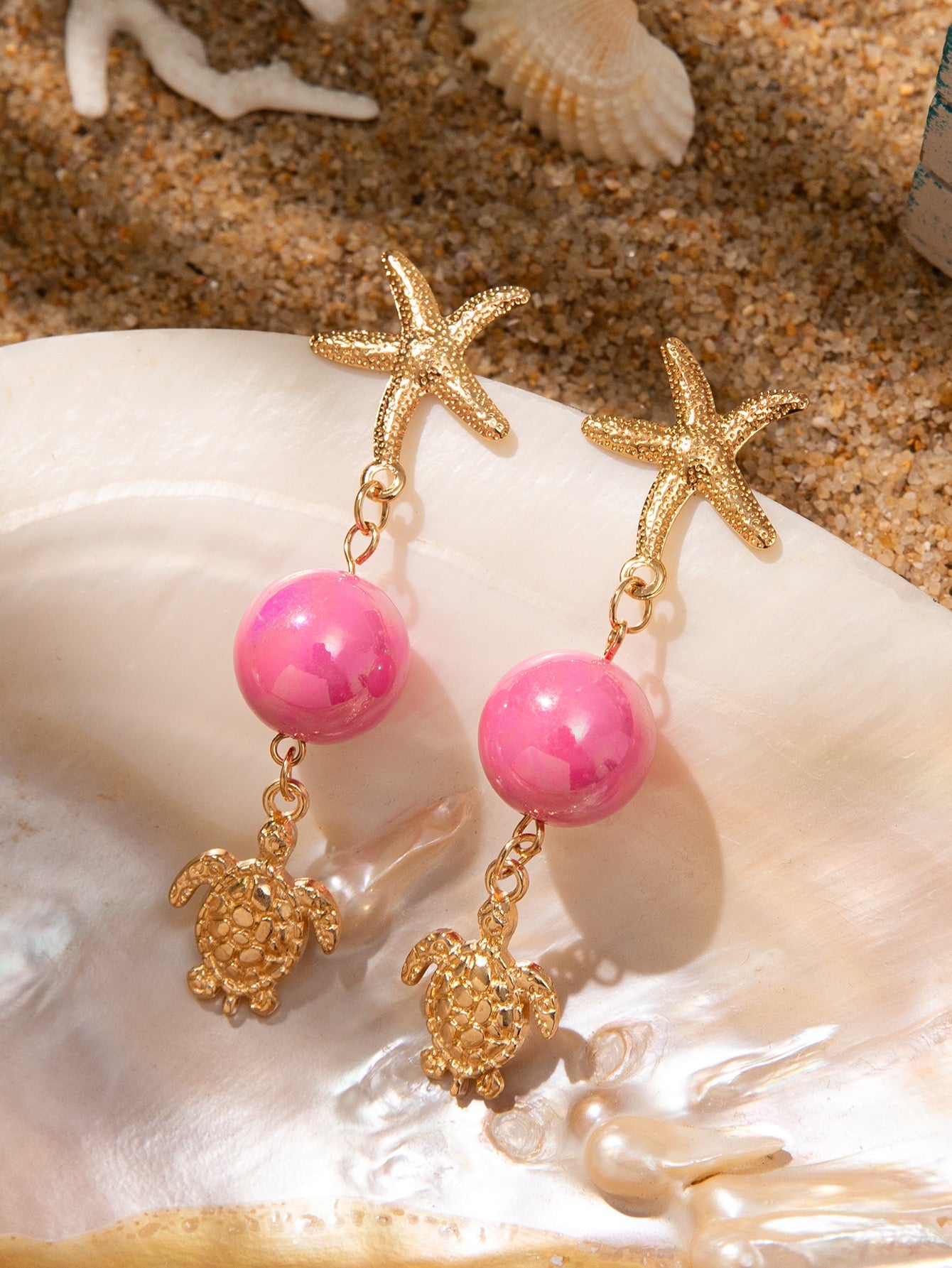 1 Pair Vacation Beach Starfish Turtle Shell Alloy Resin Drop Earrings NH42845151|Multicolor|One Size|Starfish Rose Sea Turtle