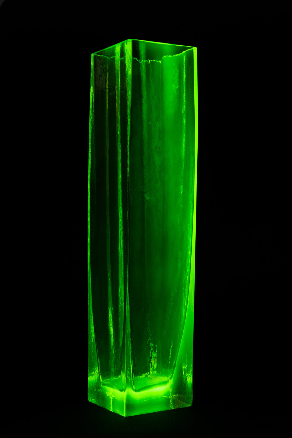Uranium Glass Vase - Hand Blown Squared, Glass, Czech Republic