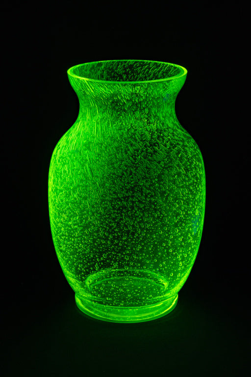 Uranium Glass Vase - Hand Blown Classic Shaped with Bubbles, Glass, Czech Republic
