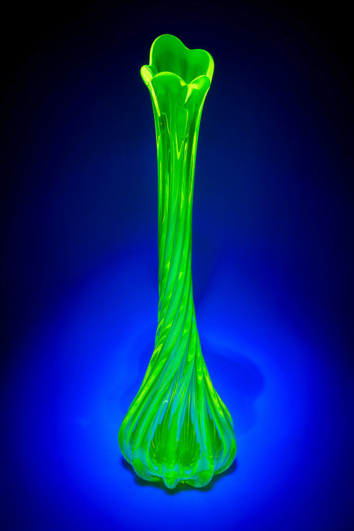 Uranium Glass Vase - Hand Blown Flute, Glass, Czech Republic