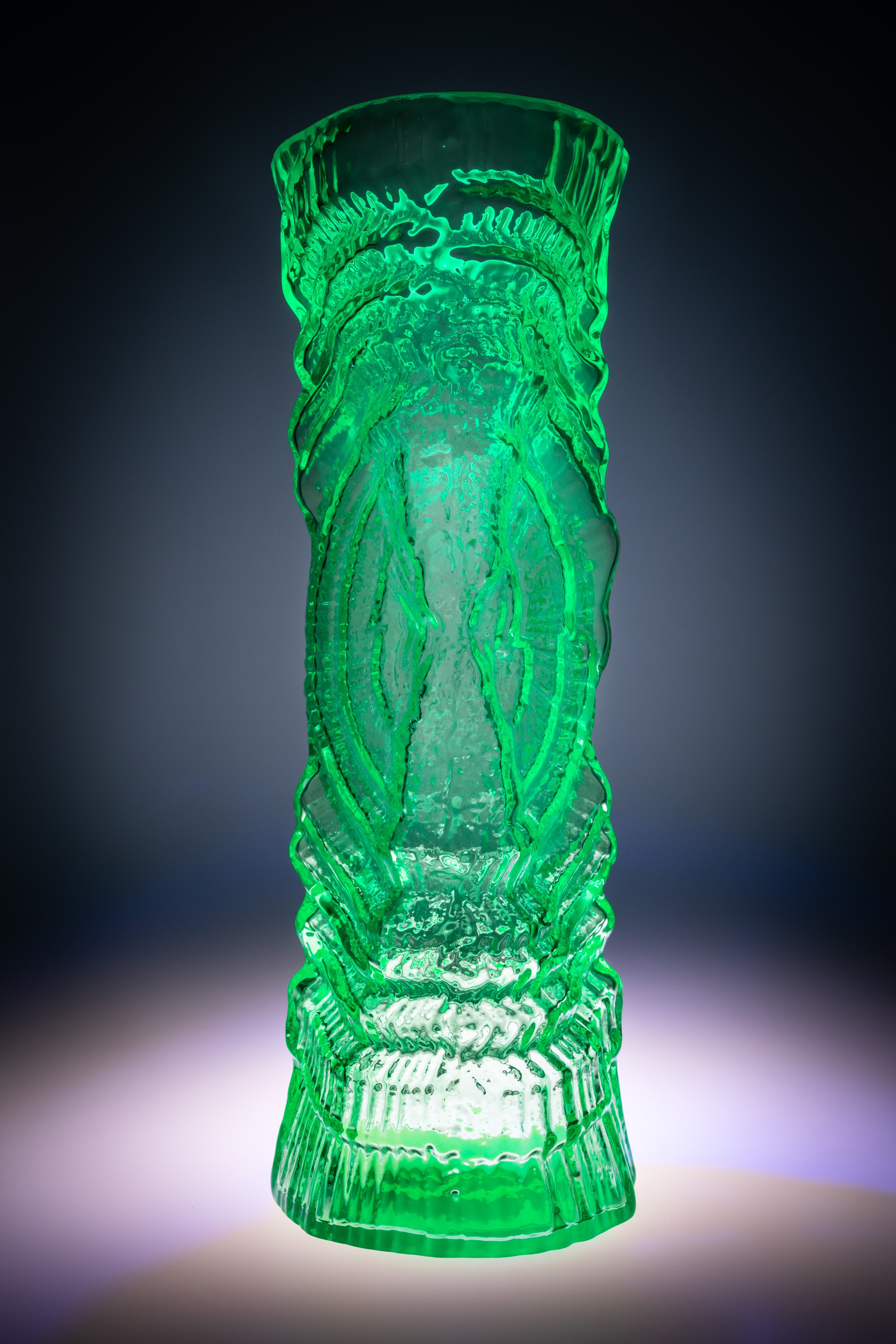 Green Uranium Glass Vase - Big Tree, Glass, Czech Republic