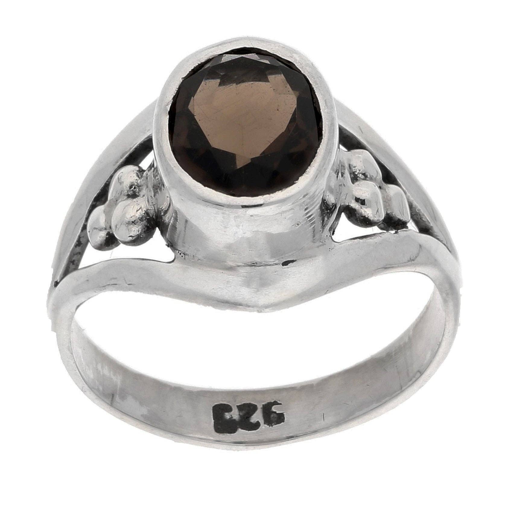 Smoky Quartz Faceted Oval 7x9mm Gemstone Sterling Silver Ring: 7