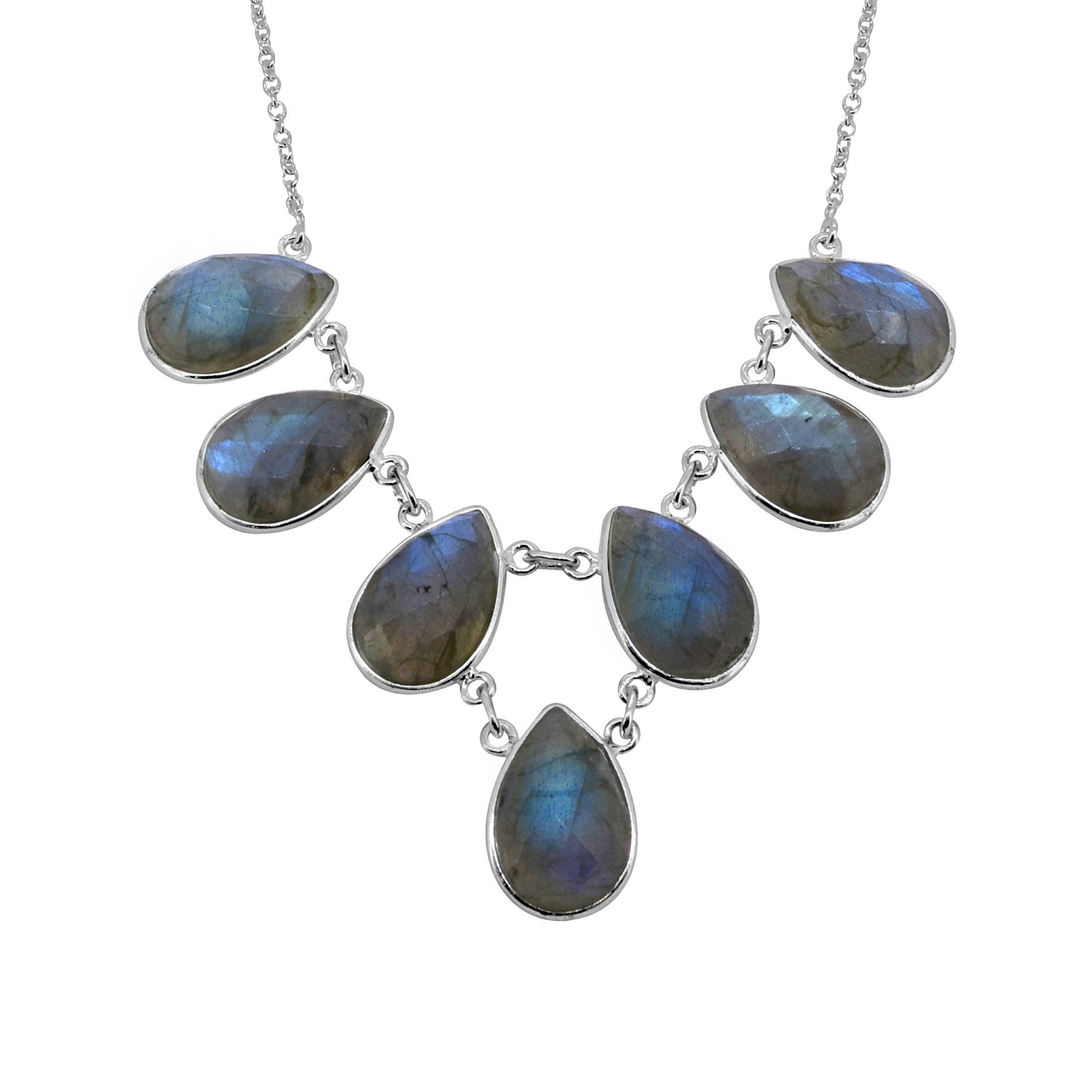 925 Sterling Silver Labradorite Link & Chain Necklace