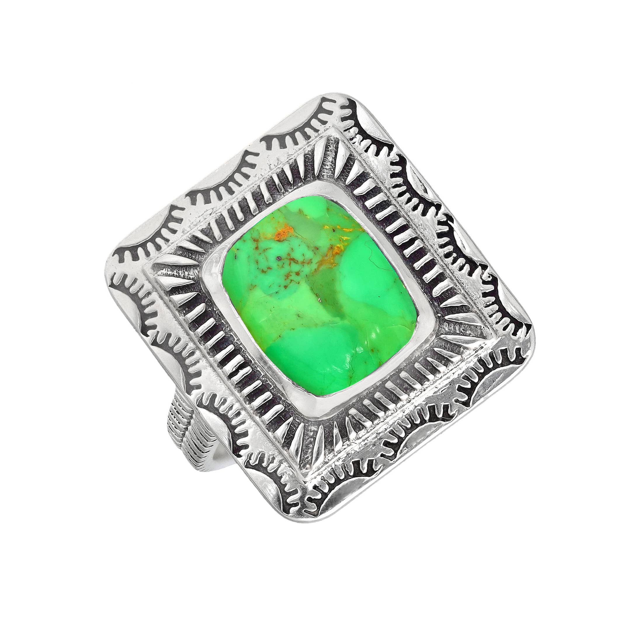Green Mohave Turquoise 925 Sterling Silver Statement Ring: 8