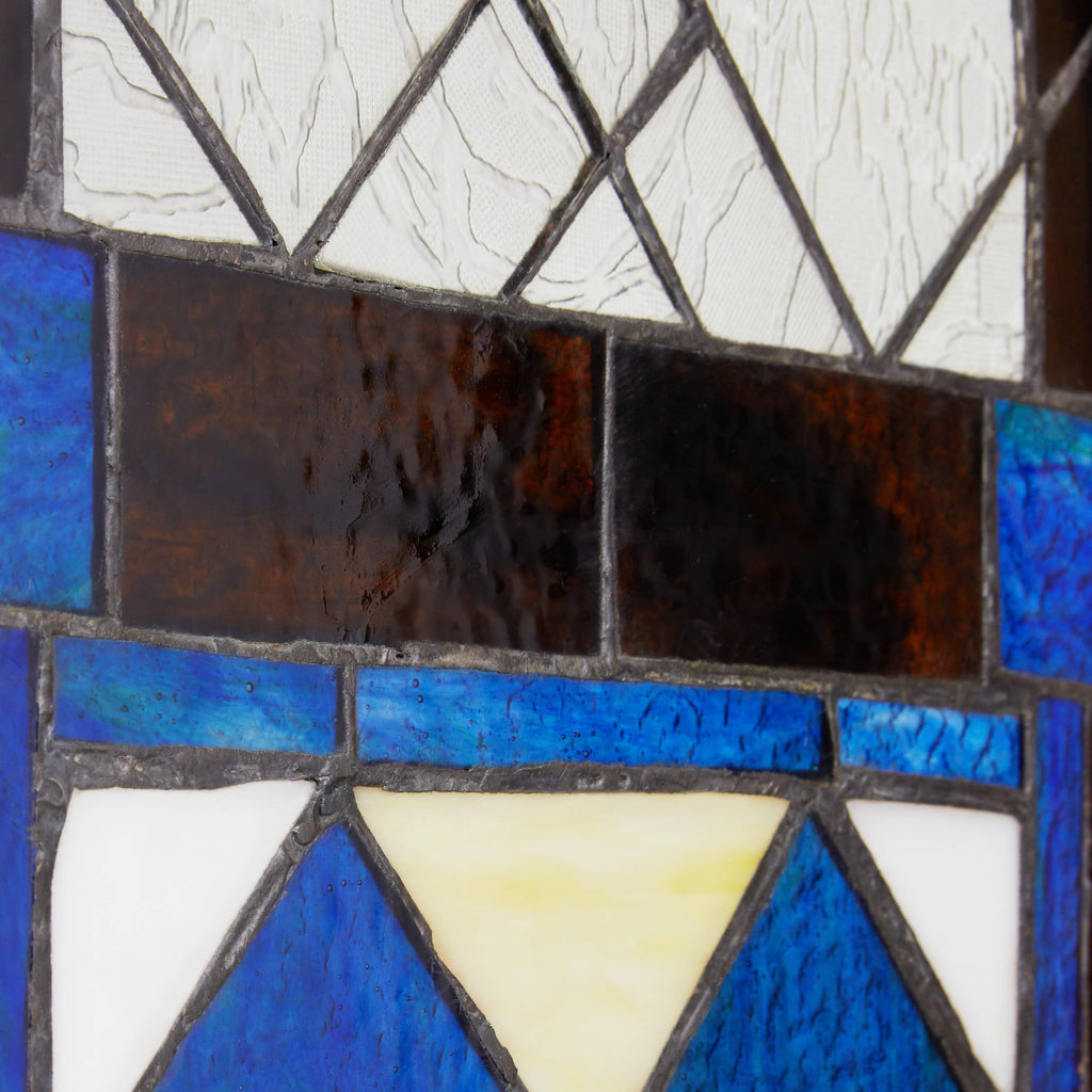 36"H Victorian Checkerboard Stained Glass Window Panel