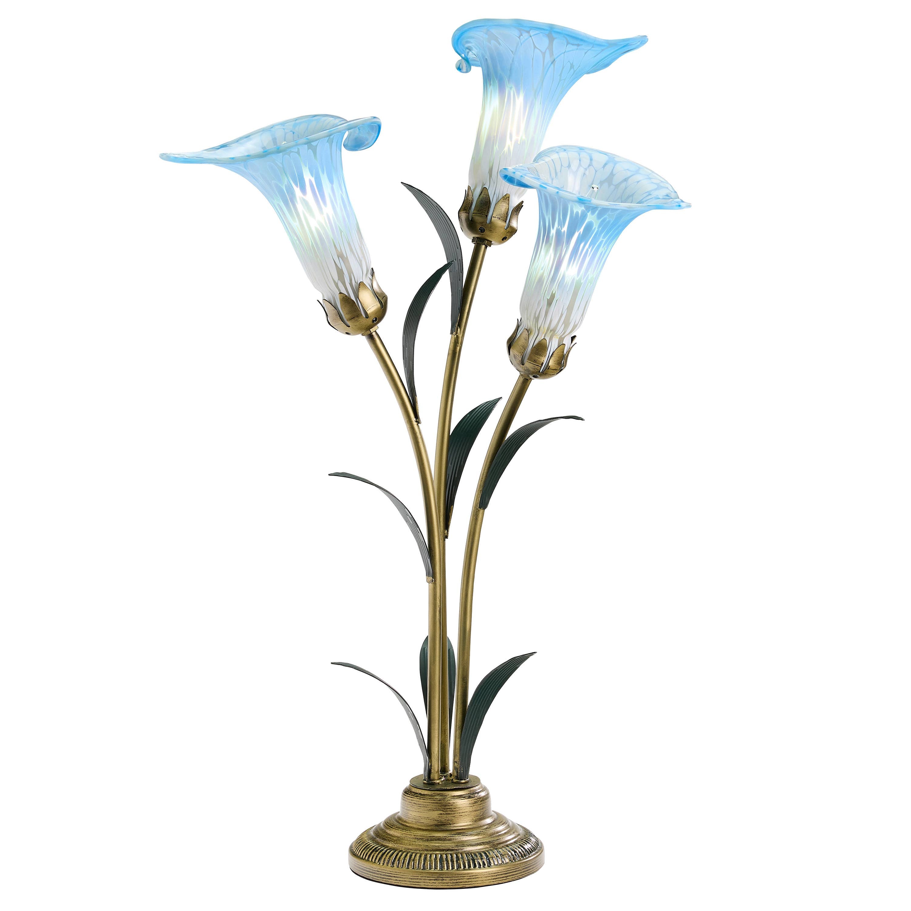 23.5"H Blue 3 Shade Handblown Glass Calla Lily Table Lamp