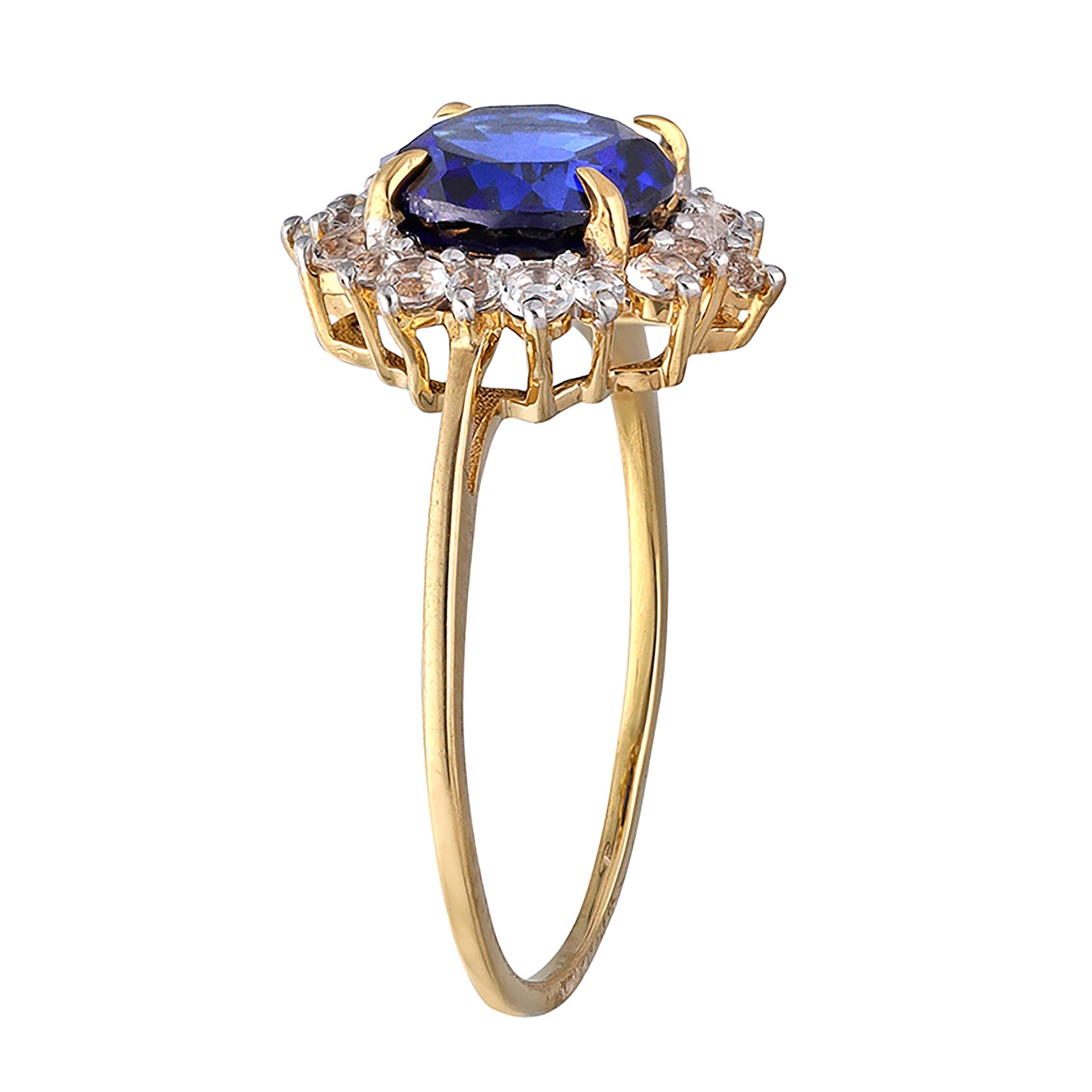 Gold Plated Over Silver Corundum Sapphire Halo Ring: 8