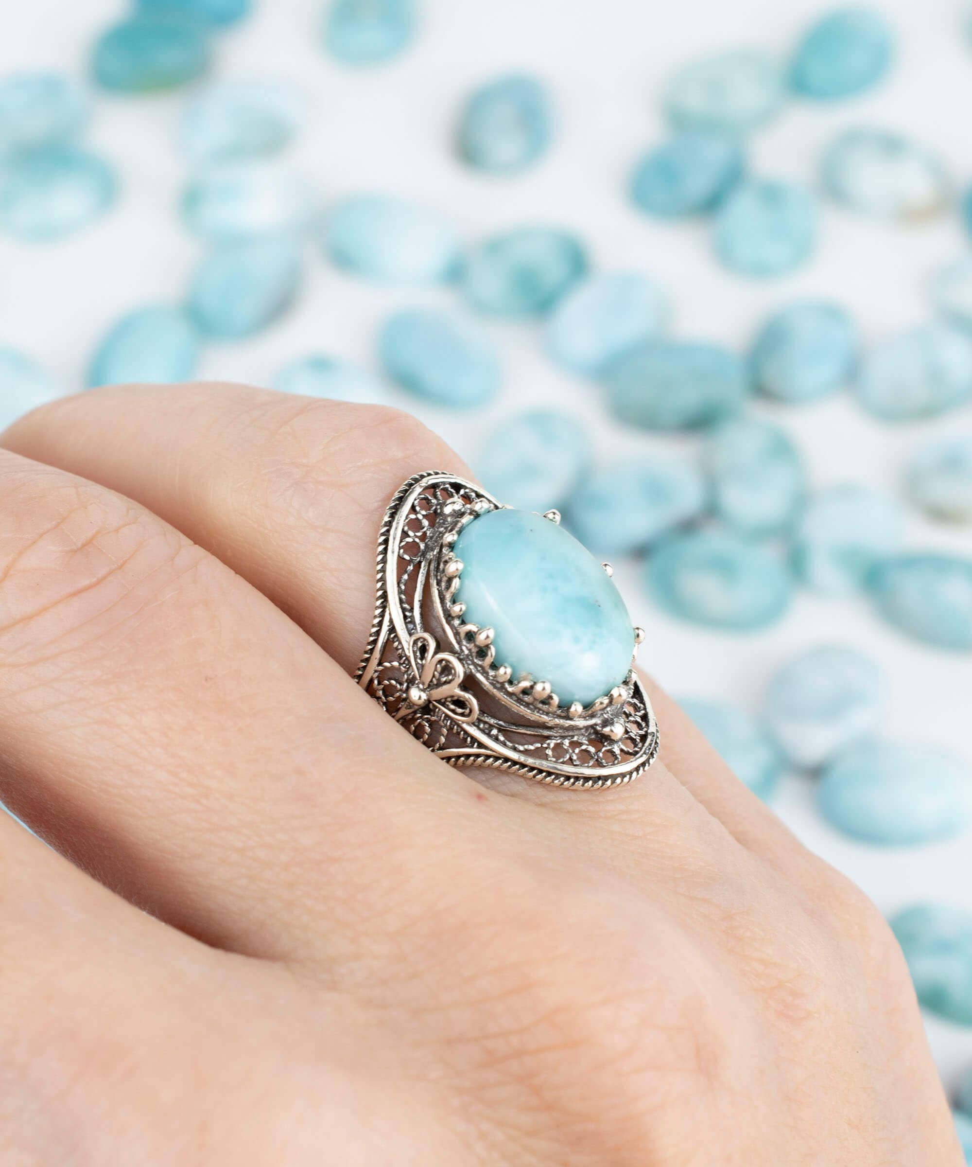 Art Larimar Gemstone Woman Sterling Silver Ring: 7