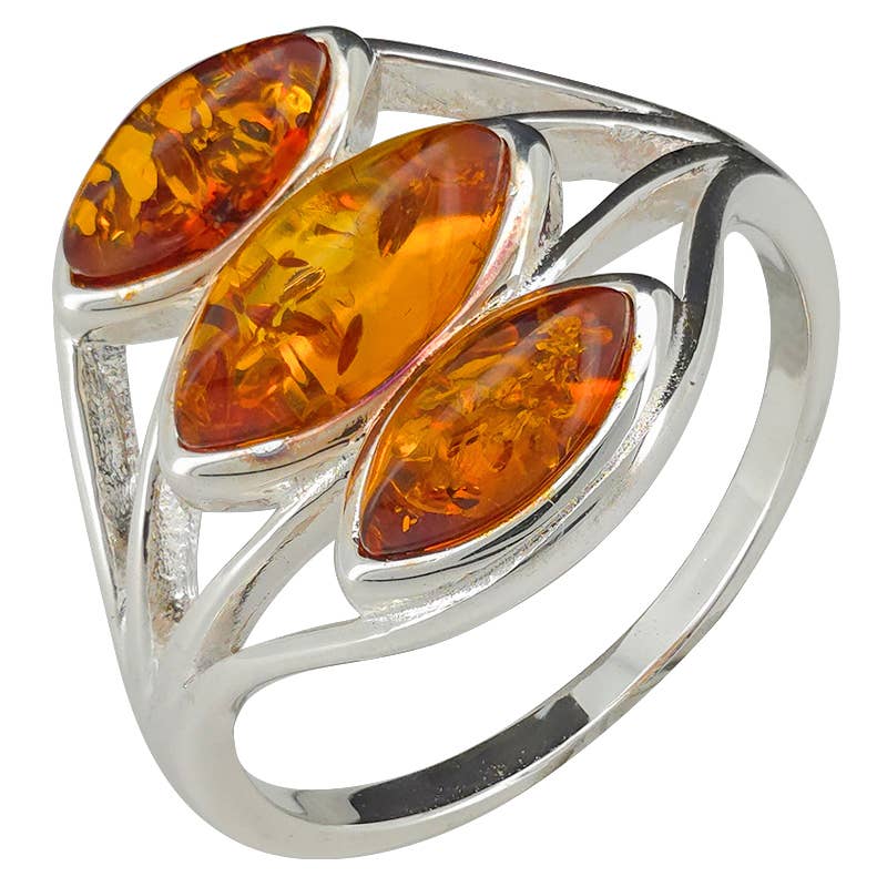 Cognac Amber Sterling Silver Ring: 8
