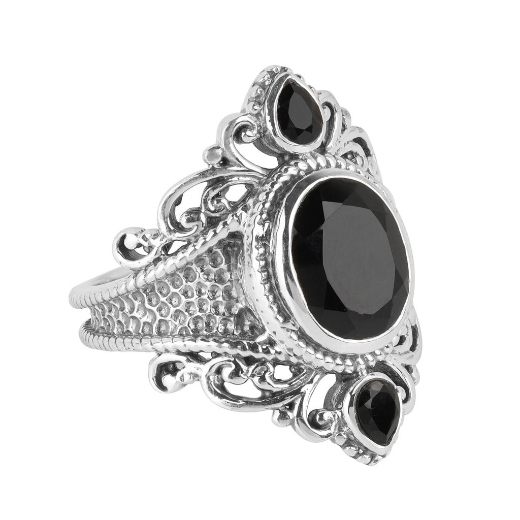 925 Silver Midnight Sovereign Ornate Black Onyx Ring: 10