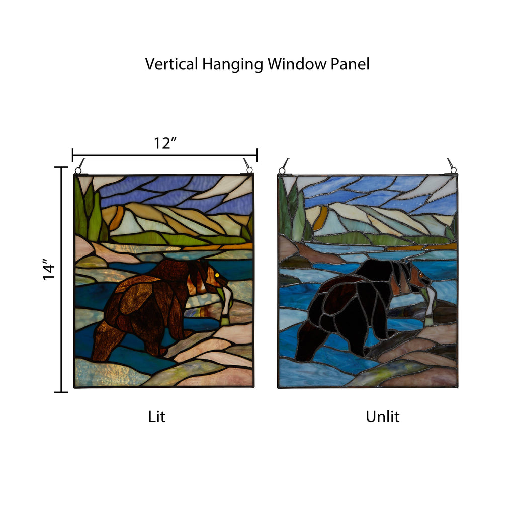 14"H Brown Bear Stained Glass Window Panel