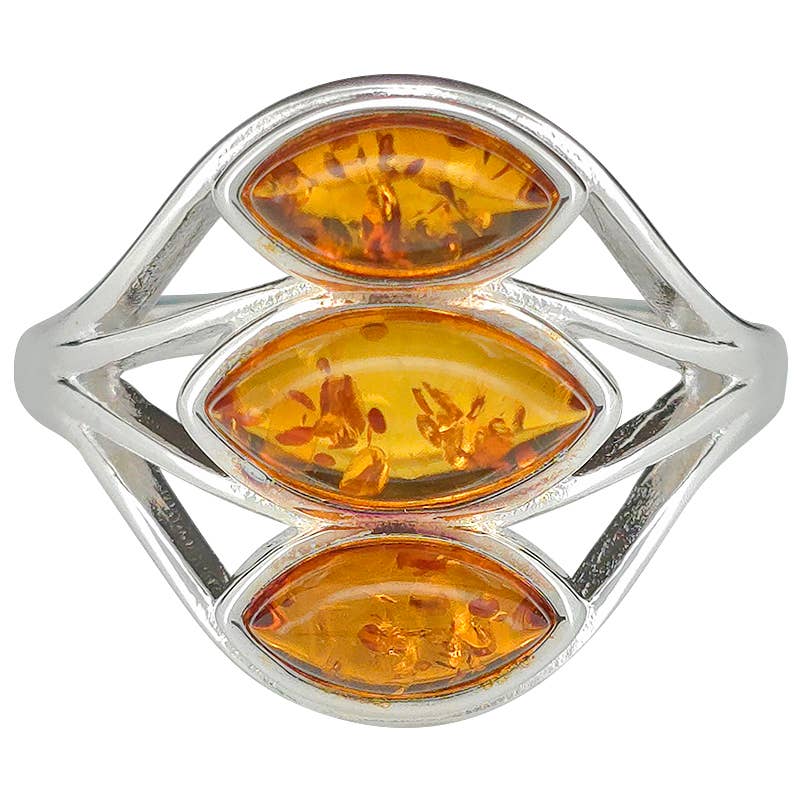 Cognac Amber Sterling Silver Ring: 7