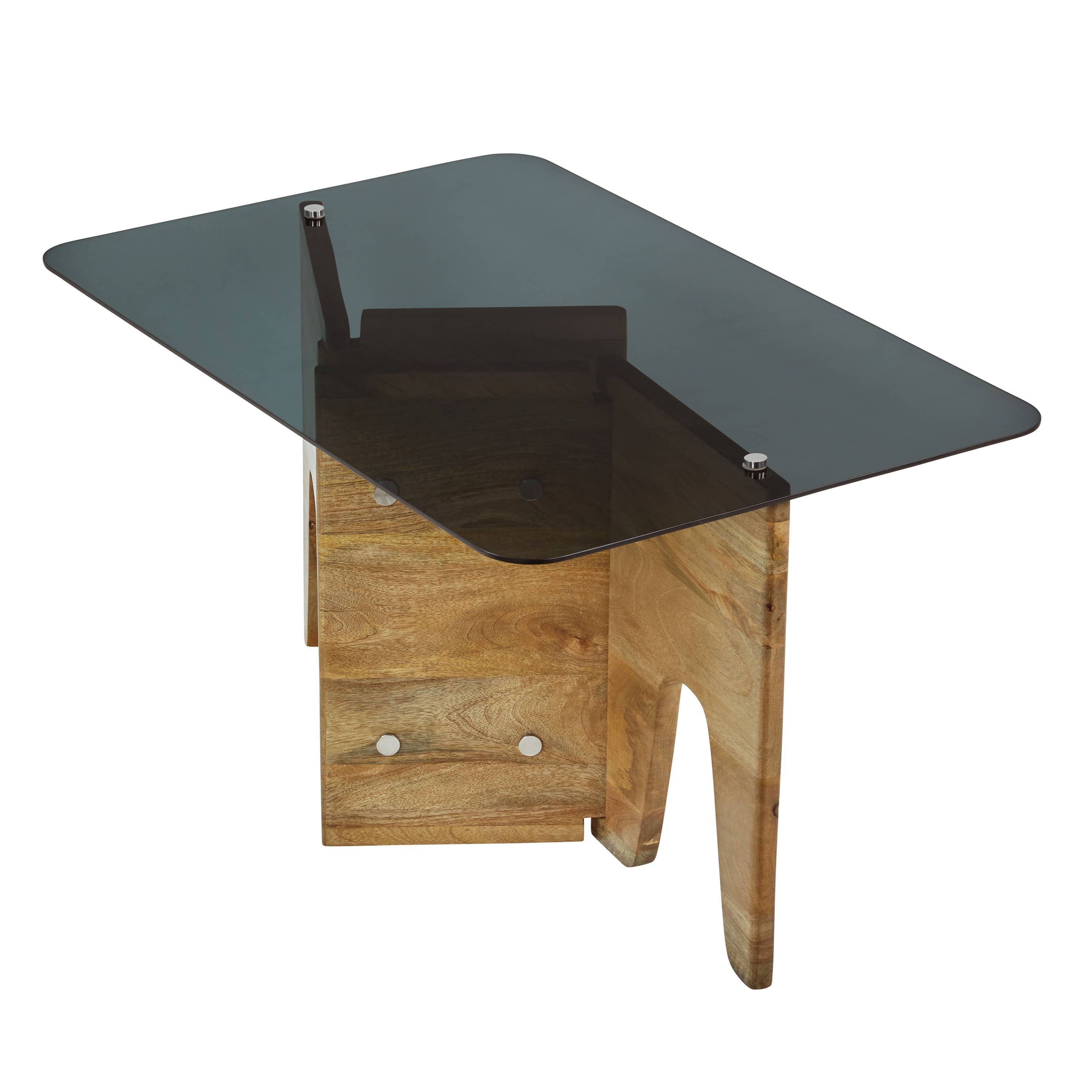 32" Mildred Mid-Century Wood & Gray Glass Coffee Table