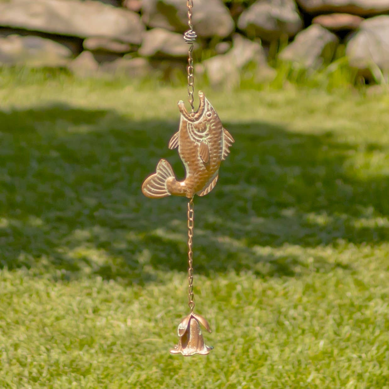 98" L. Iron Rain Chain w/ Jumping Fish in Copper