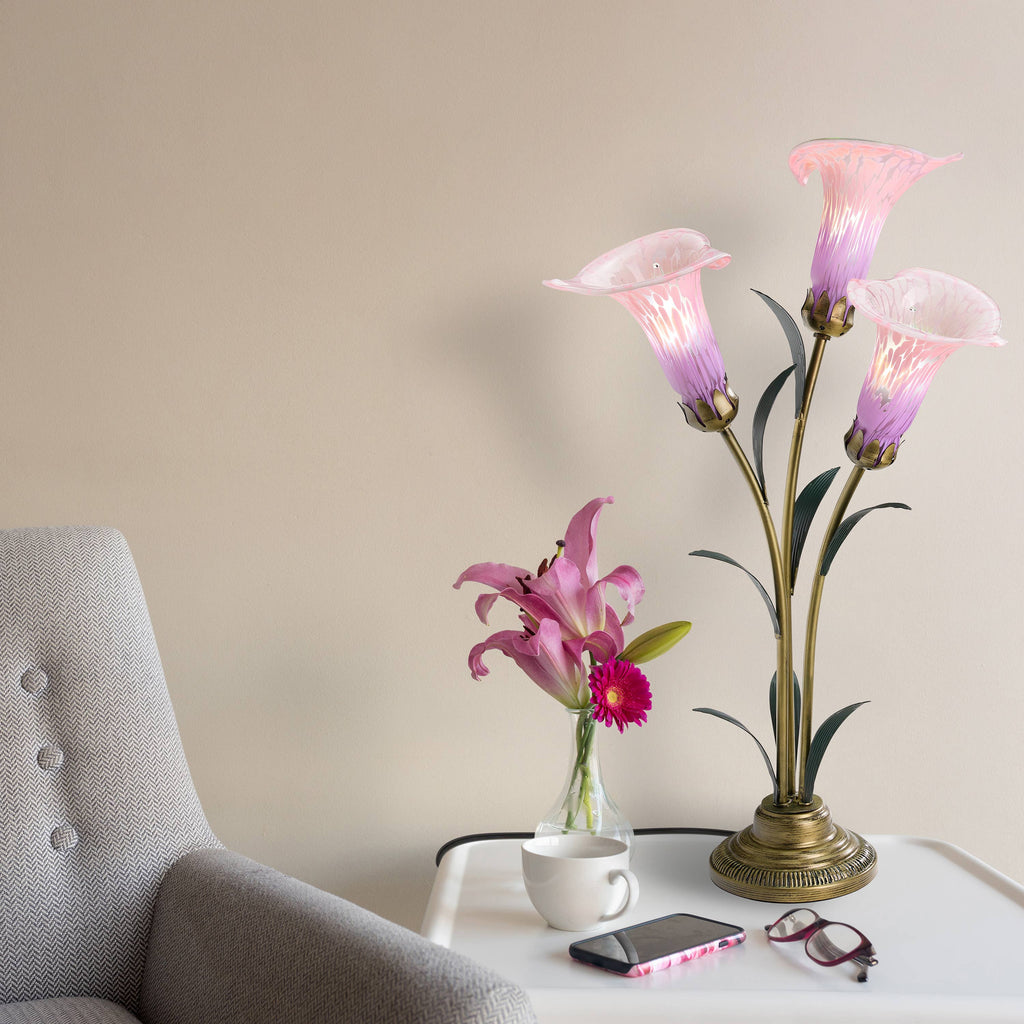 23.5"H Pink 3 Shade Handblown Glass Calla Lily Table Lamp