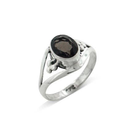 Smoky Quartz Faceted Oval 7x9mm Gemstone Sterling Silver Ring: 7