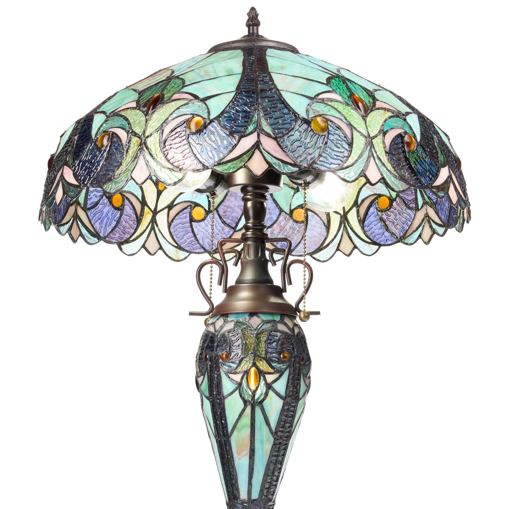 24.5"H Double Lit Teal Bowl Shade Stained Glass Table Lamp