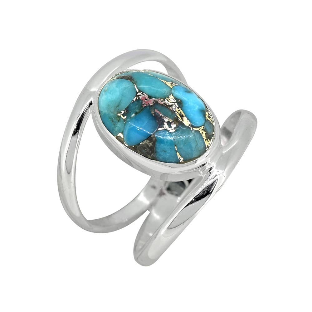 Blue Copper Turquoise 925 Sterling Silver Chunky Bypass Ring: 6