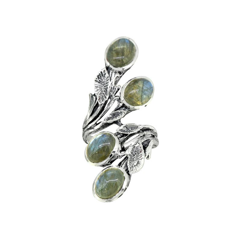 925 Silver Labradorite Leaflight Quartet Statement Ring: 10