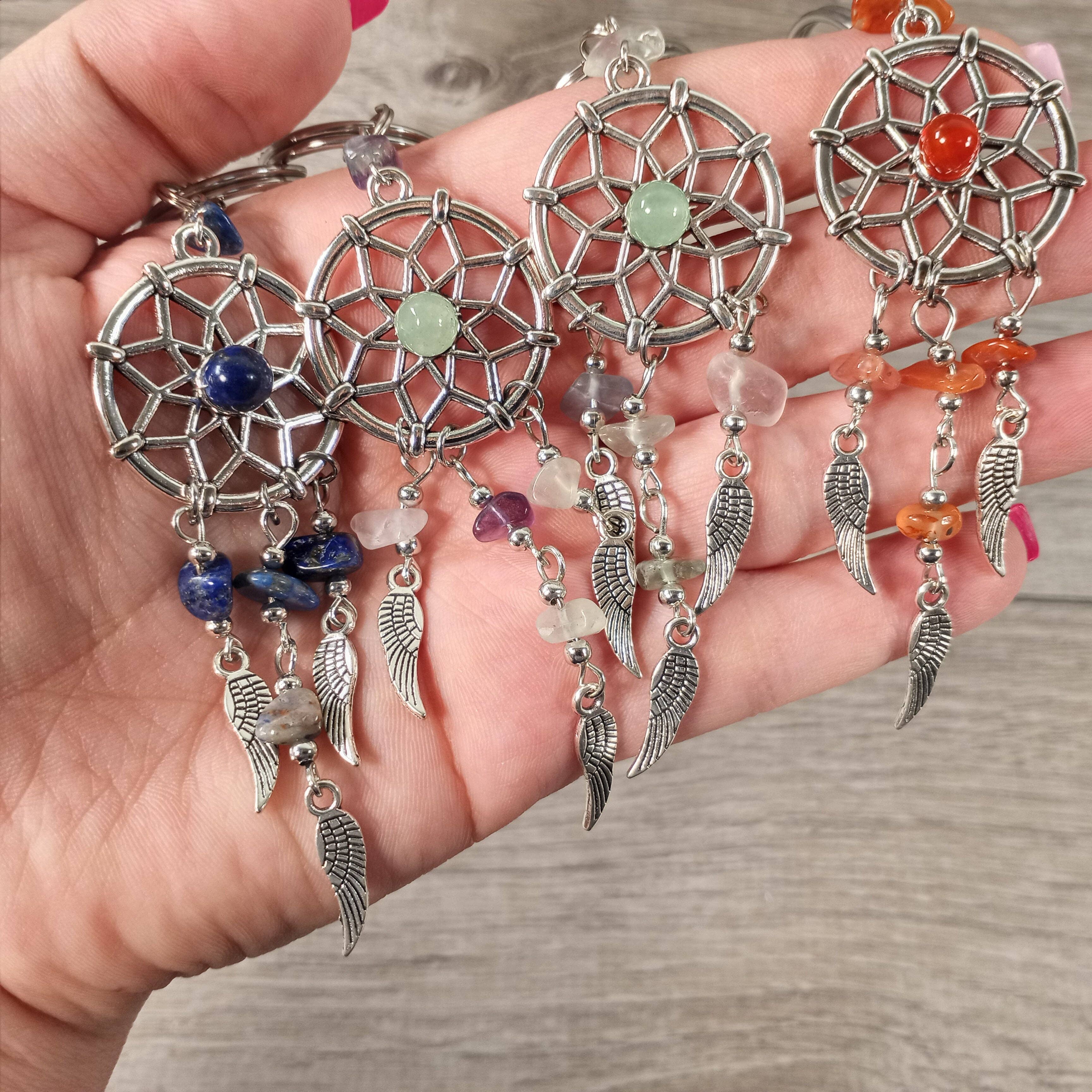 Dreamcatcher Keychains with Assorted Gemstones - Unique Gift