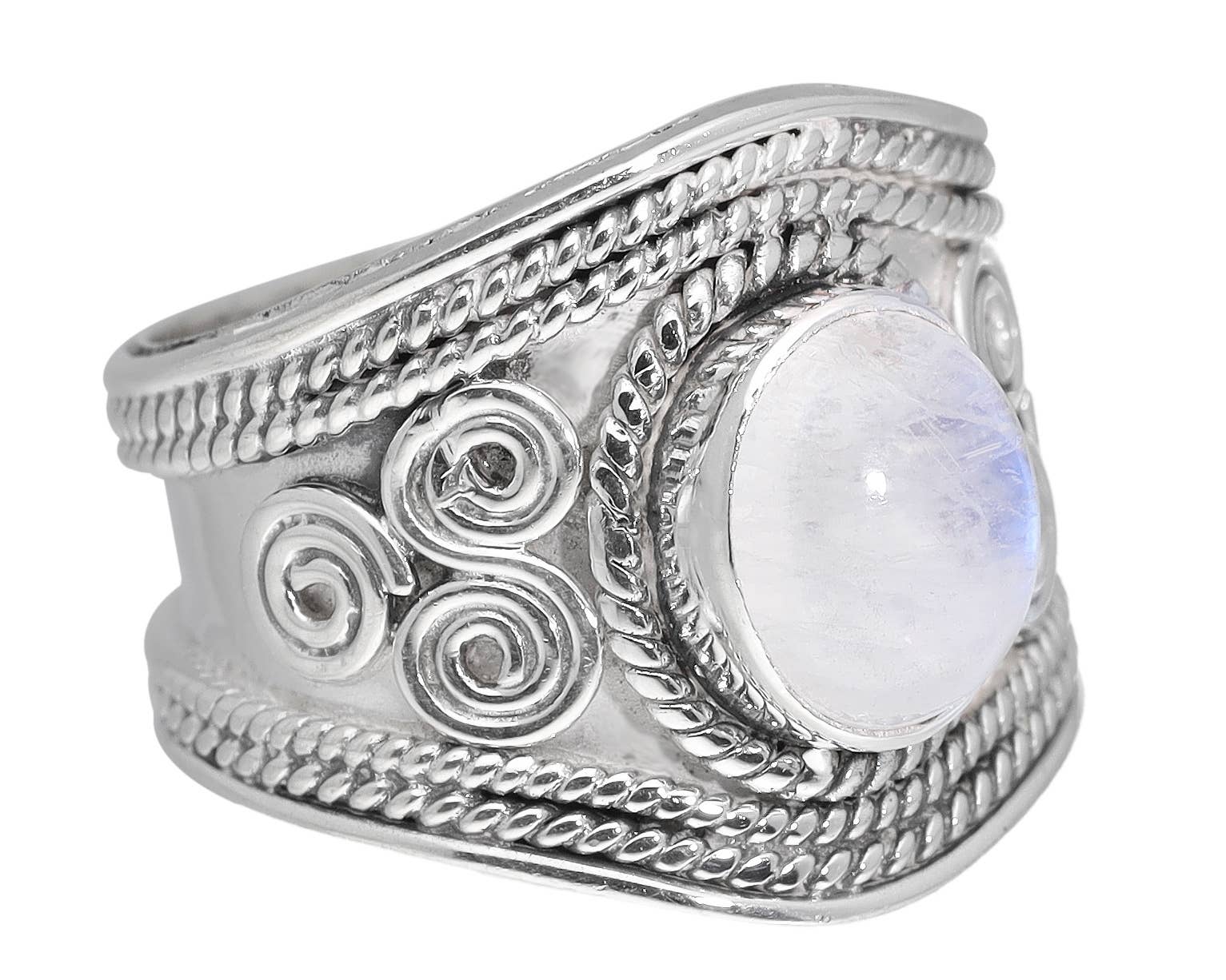 Rainbow Moonstone Gemstone Solid 925 Sterling Silver Ring: 10