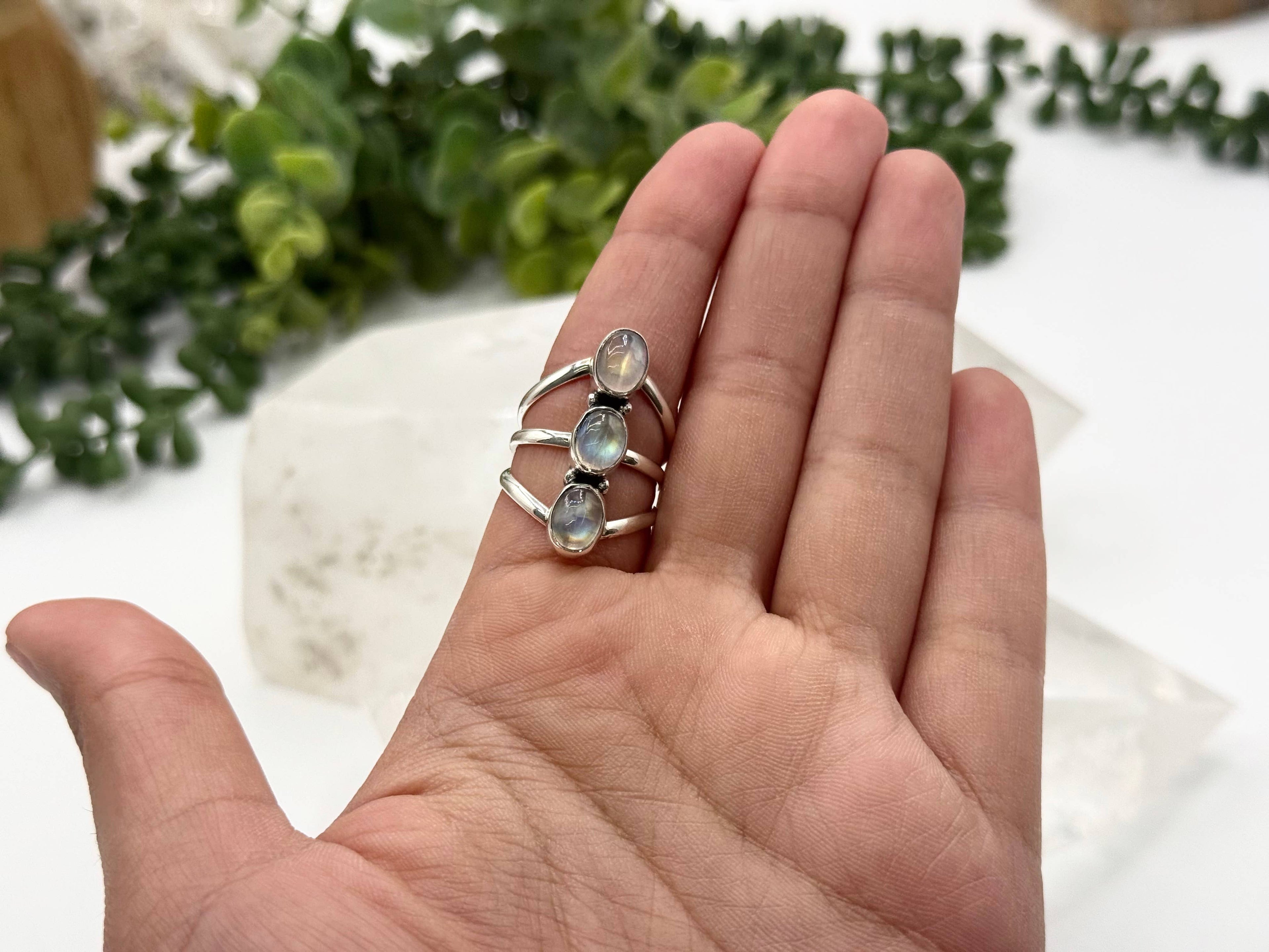 Labdorite 3 stone ring gemstone 925 Silver Ring : 8