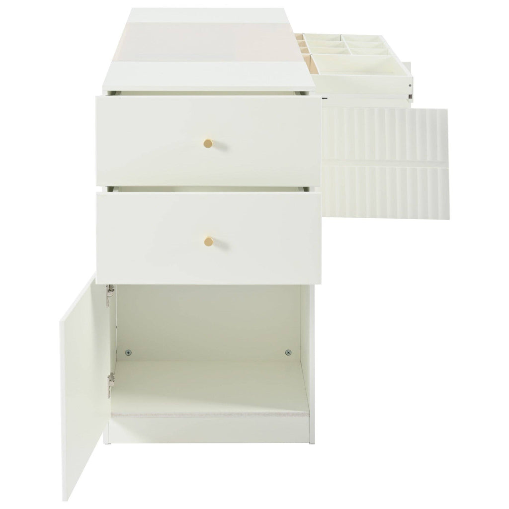 Modern Luxury Island Vanity Dresser with Glass Top&6 Drawer: Default