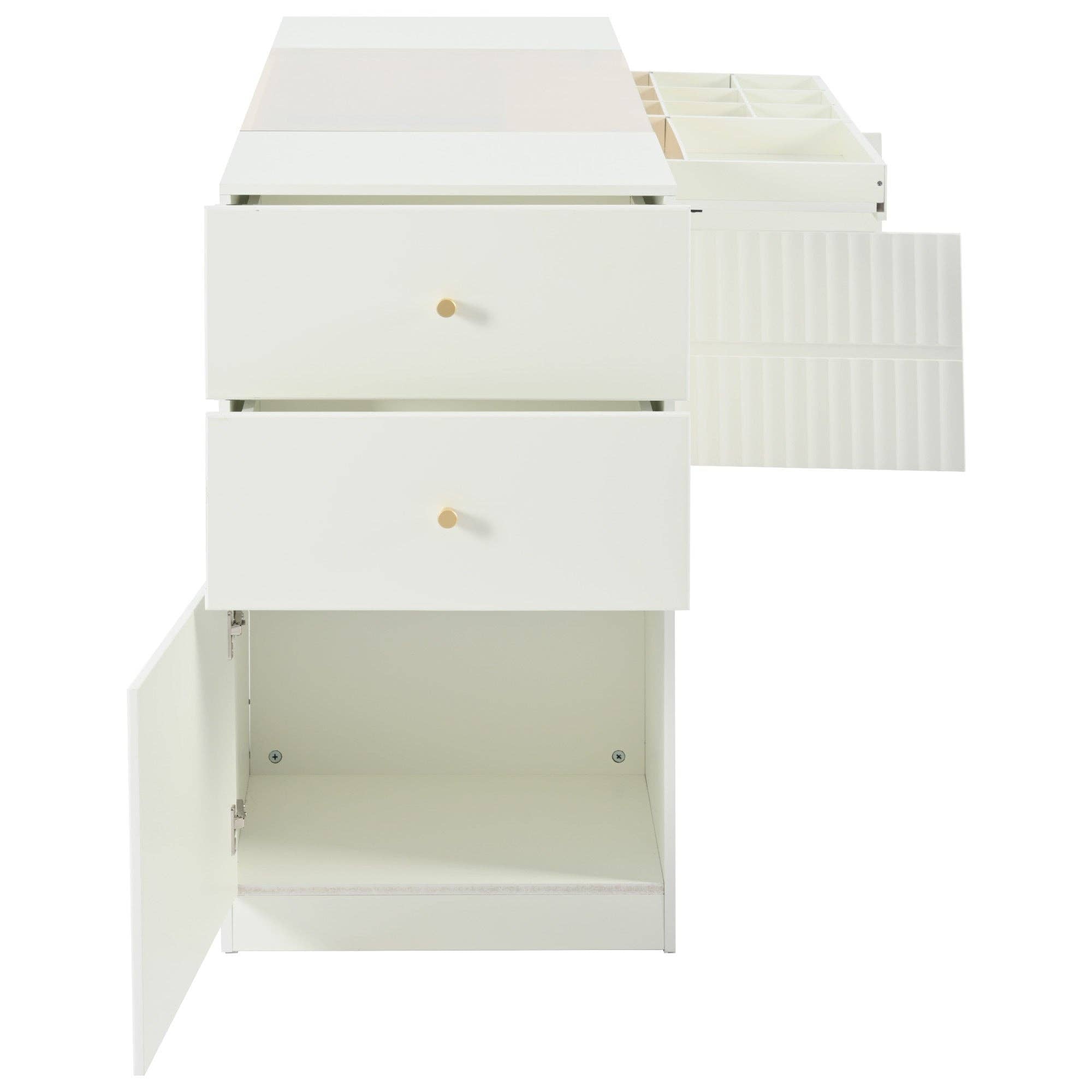 Modern Luxury Island Vanity Dresser with Glass Top&6 Drawer: Default
