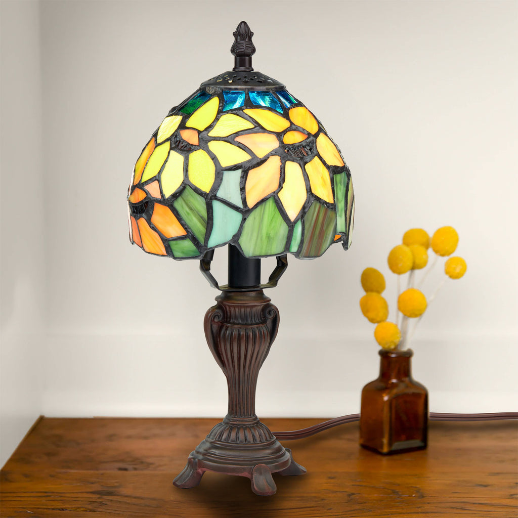 12" Sunflower Blossoms Tiffany Candlestick Accent Lamp