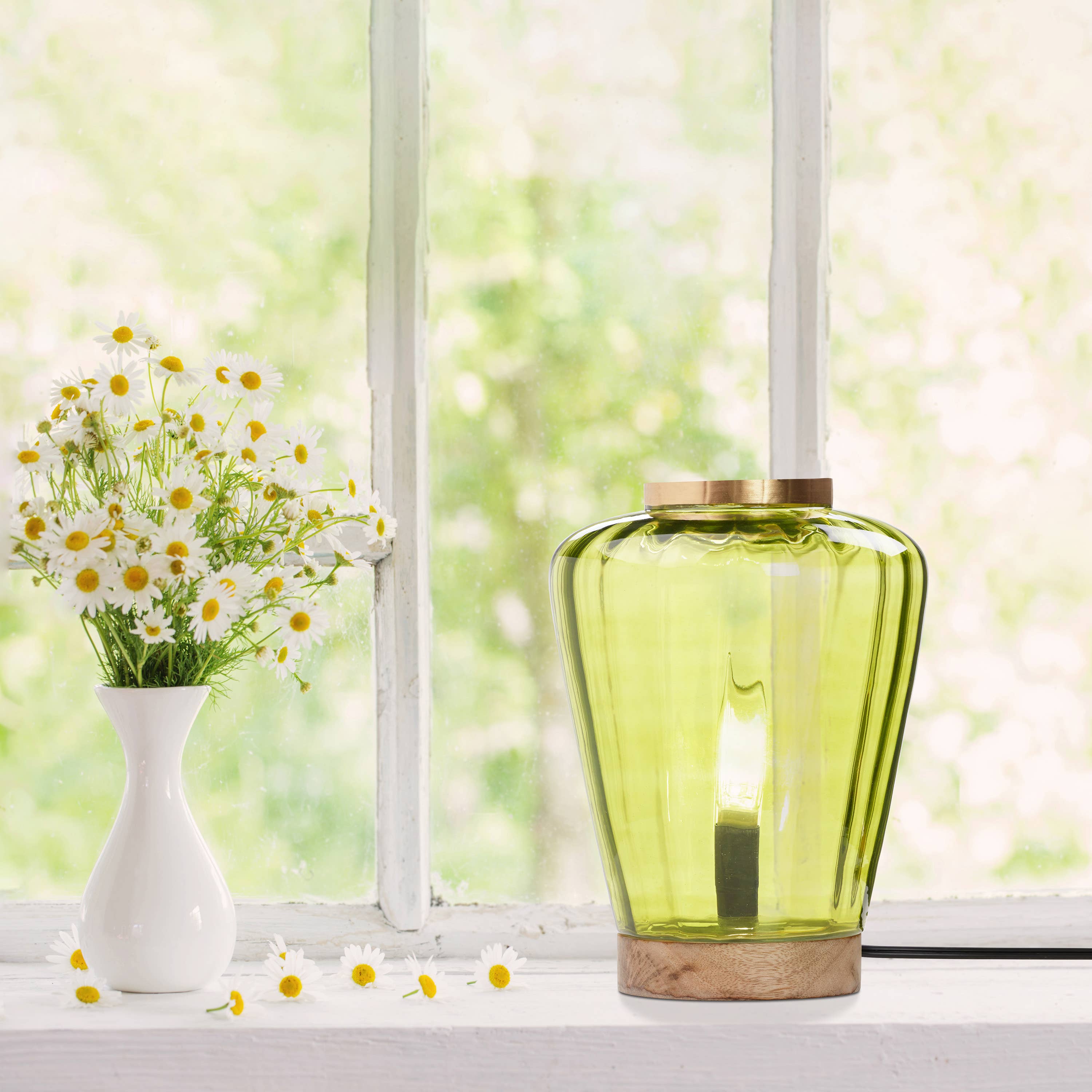 10.5" Chartreuse and Gold Glass Ginger Jar Accent Lamp