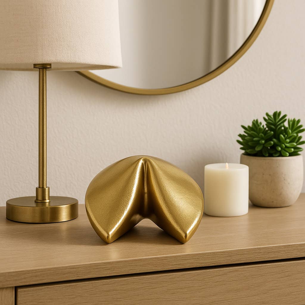 Metal Fortune Cookie Decorative Figurine - Gold, 5 in.
