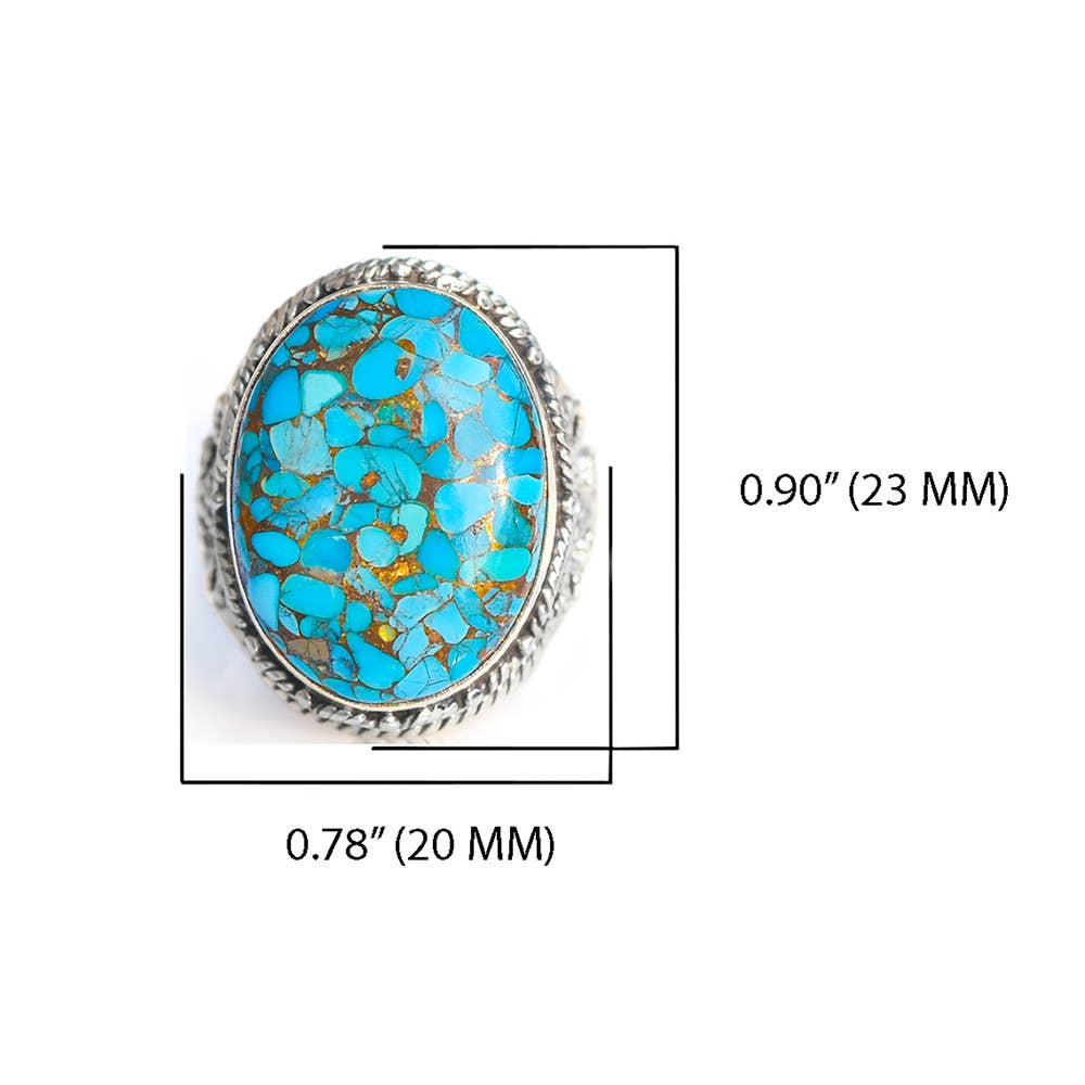 Blue Copper Turquoise 925 Sterling Silver Solitaire Ring: 7
