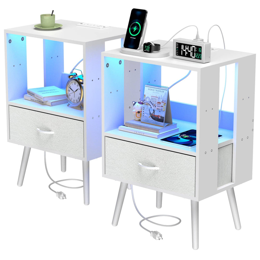 2-Pack Modern Nightstand with Charging Station, White: Default