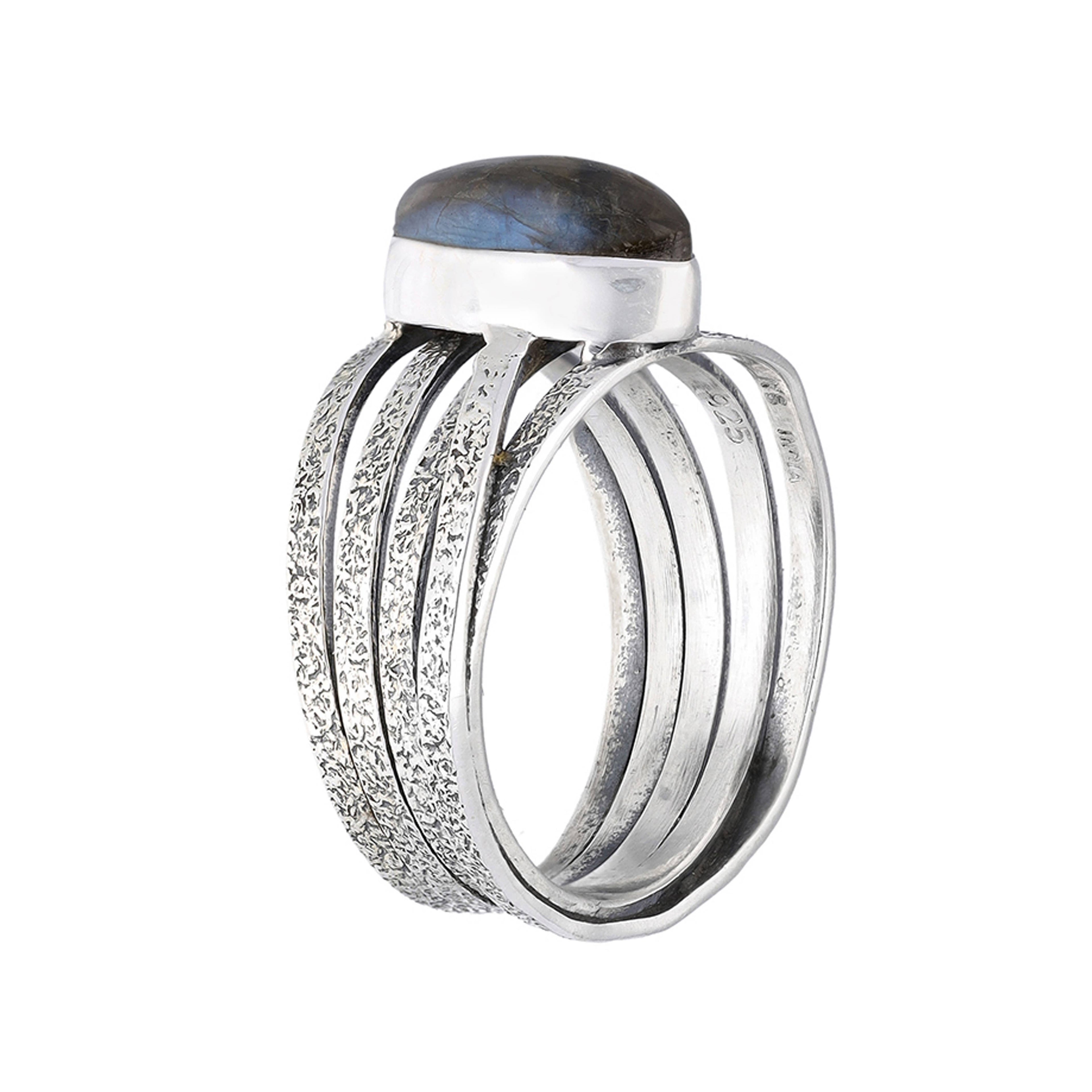 925 Sterling Silver Labradorite Gemstone Statement Ring: 6