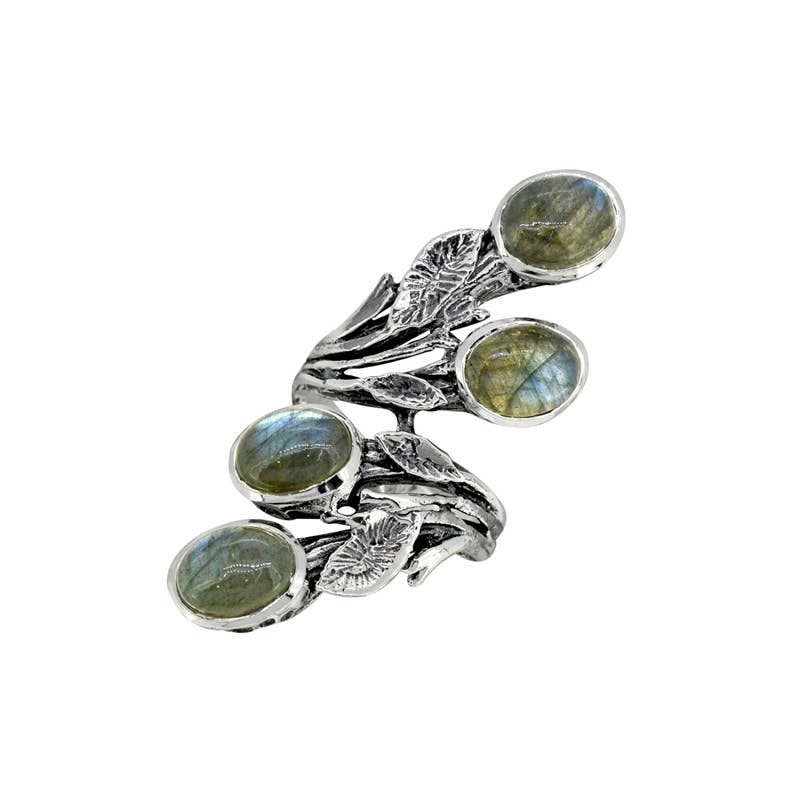925 Silver Labradorite Leaflight Quartet Statement Ring: 10