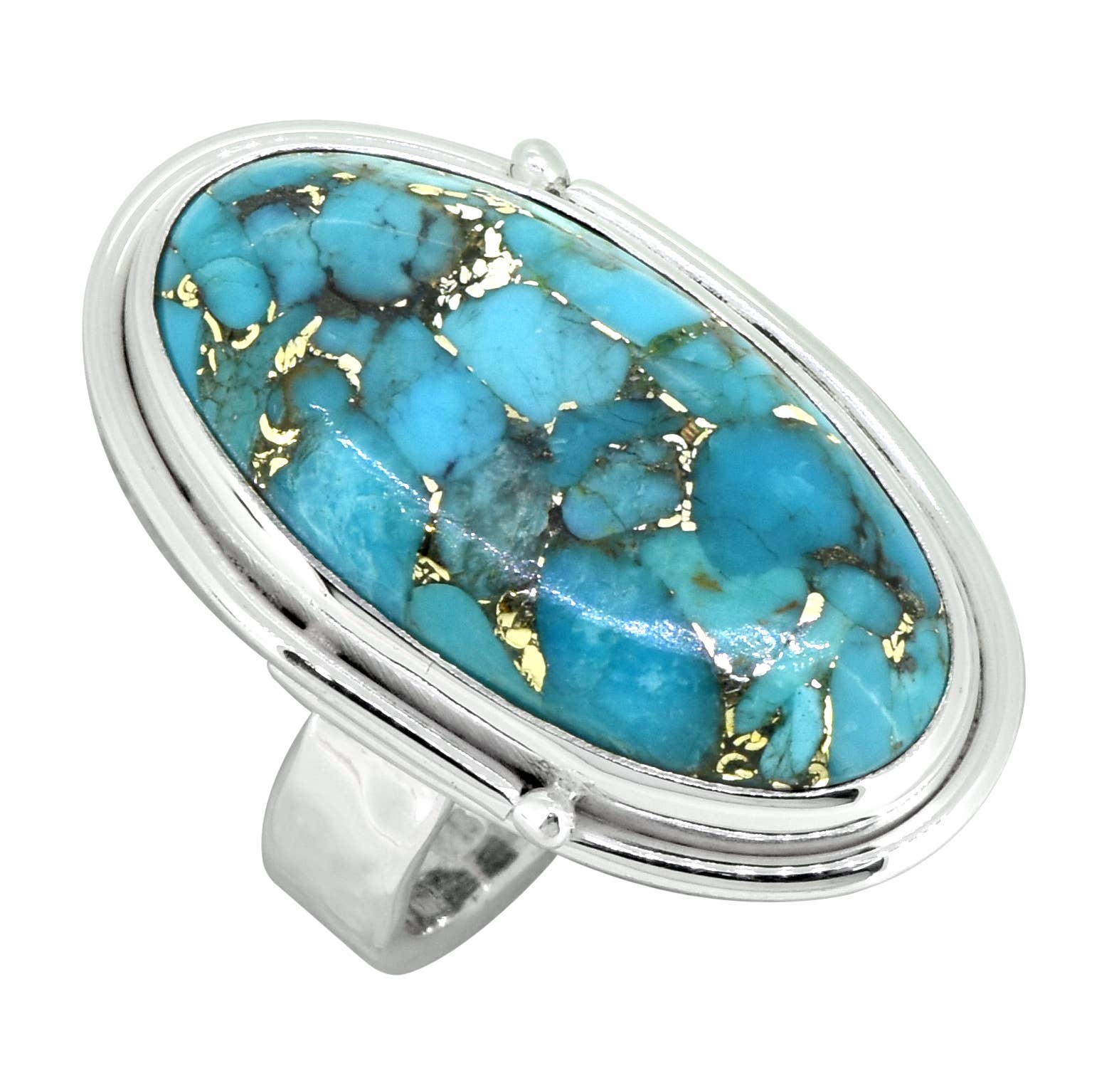 Blue Copper Turquoise Solid 925 Sterling Silver Ring: 6