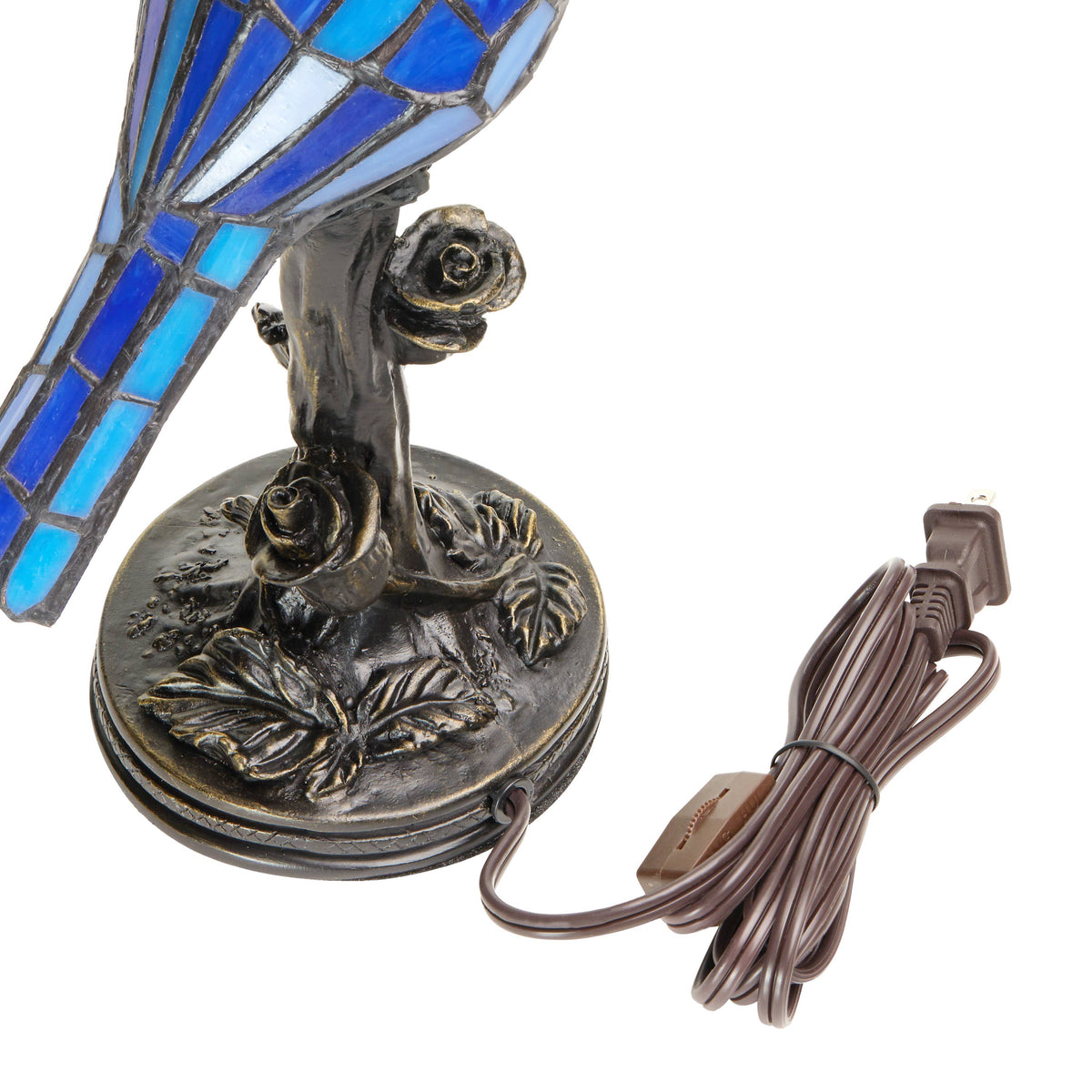 13.5" Genevieve Blue Jay Stained Glass Bird Accent Lamp