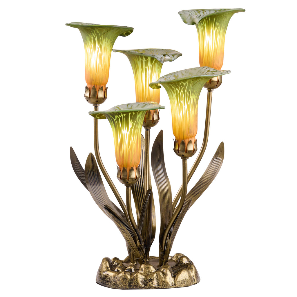 20"H Green Hand Blown Glass 5 Calla Lily Uplight Table Lamp