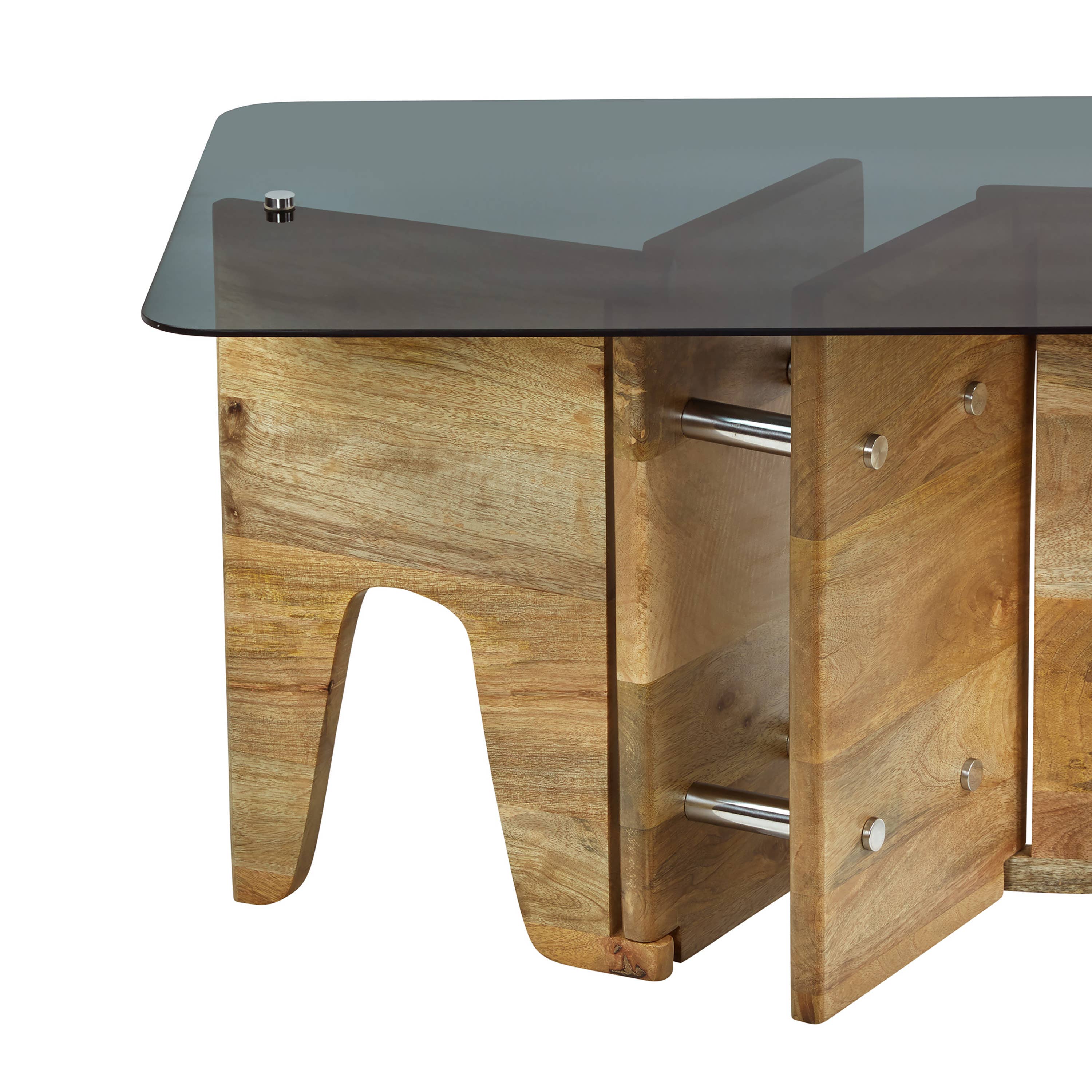 32" Mildred Mid-Century Wood & Gray Glass Coffee Table